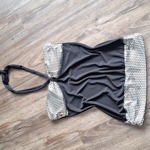 Y2k Vintage Solar Black And Silver Halter Top Size XL